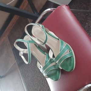 Green and Gold Wedge Shoes
